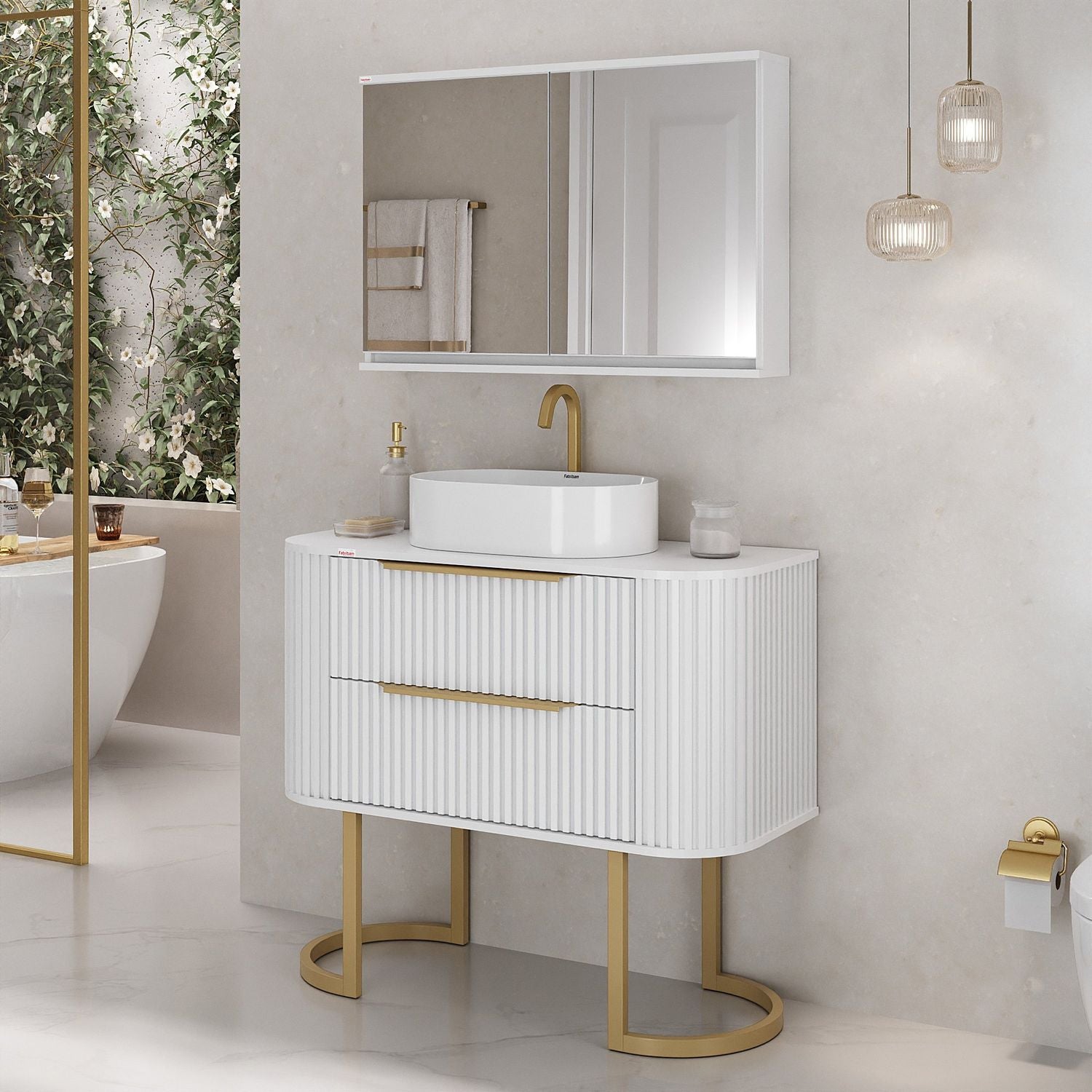 Conjunto Fabribam Alice 100cm com Pés com Cuba Alice Branca