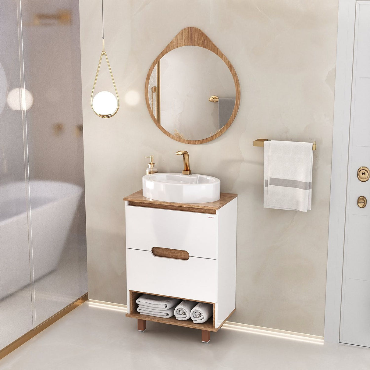 Conjunto Fabribam Beatriz 60cm com Pés Espelho Gota Branco Catedral