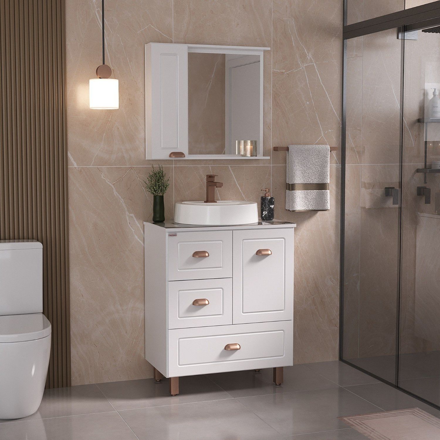 Conjunto Fabribam Catarina 70cm com Pés Cuba Lorena Branco