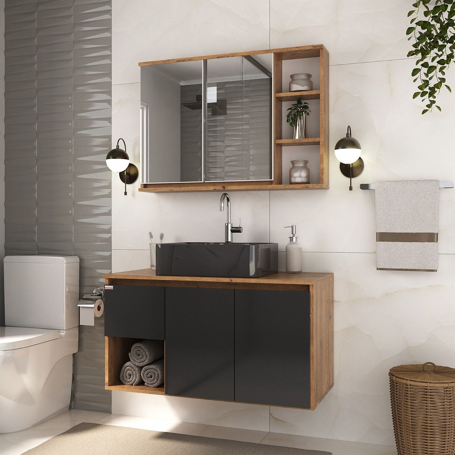 Conjunto Fabribam Apollo 90cm com Pés Antiqua com Preto Cuba Sofia Preta