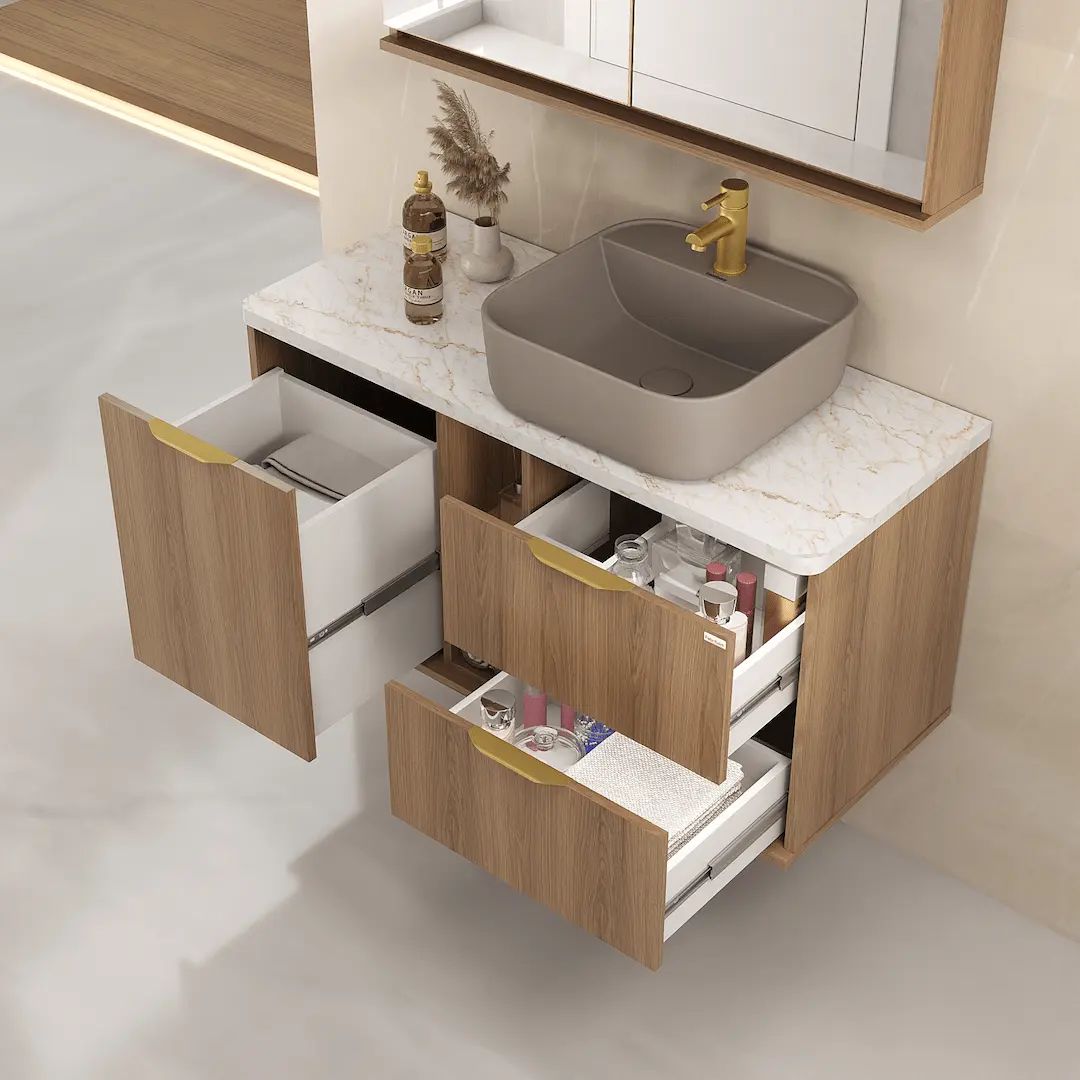 Conjunto Fabribam Carolina 100cm Catedral com Volakas Cuba Bianca Branca Espelho