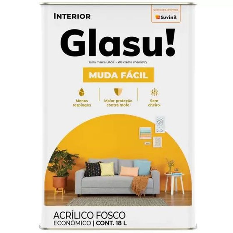 Tinta Acrílica Suvinil Glasu Fosco Branco 18 Litros