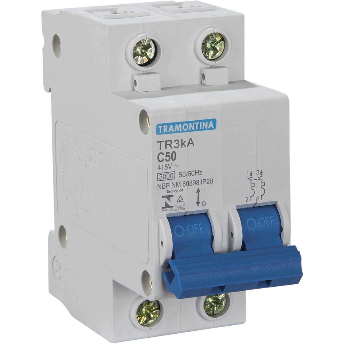 Disjuntor DIN Bipolar Tramontina 50A Branco