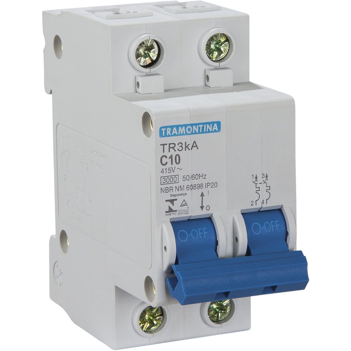 Disjuntor DIN Bipolar Tramontina 10A Branco