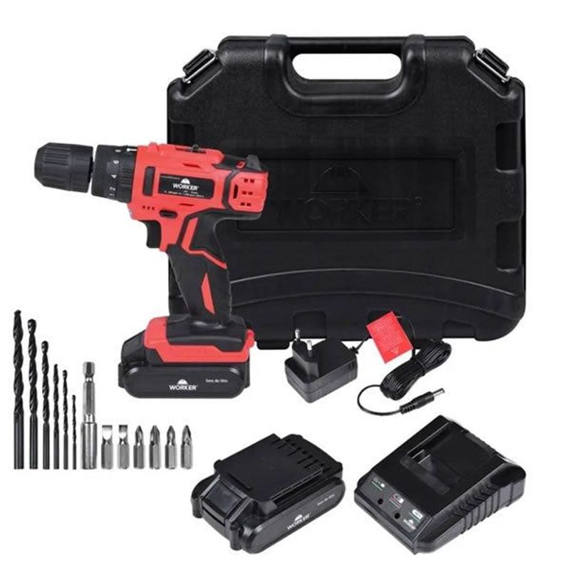Parafusadeira de Impacto 18V a Bateria 17 Peças Worker