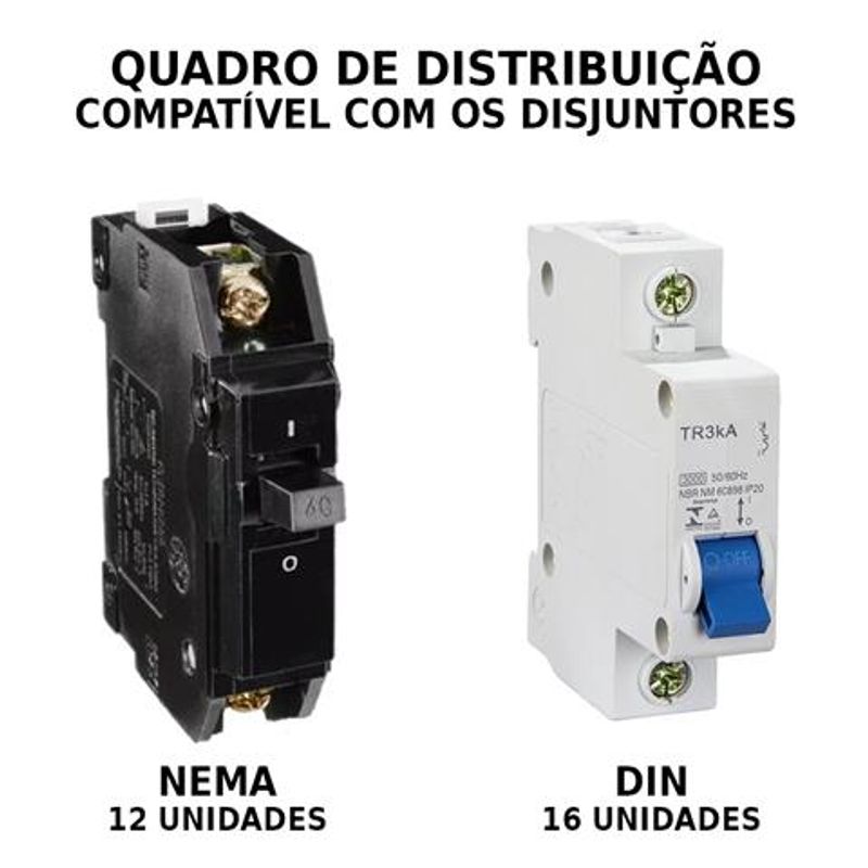 Quadro de Distribuição Tigre para Embutir, 12/16 Disjuntores, Sem Barramento