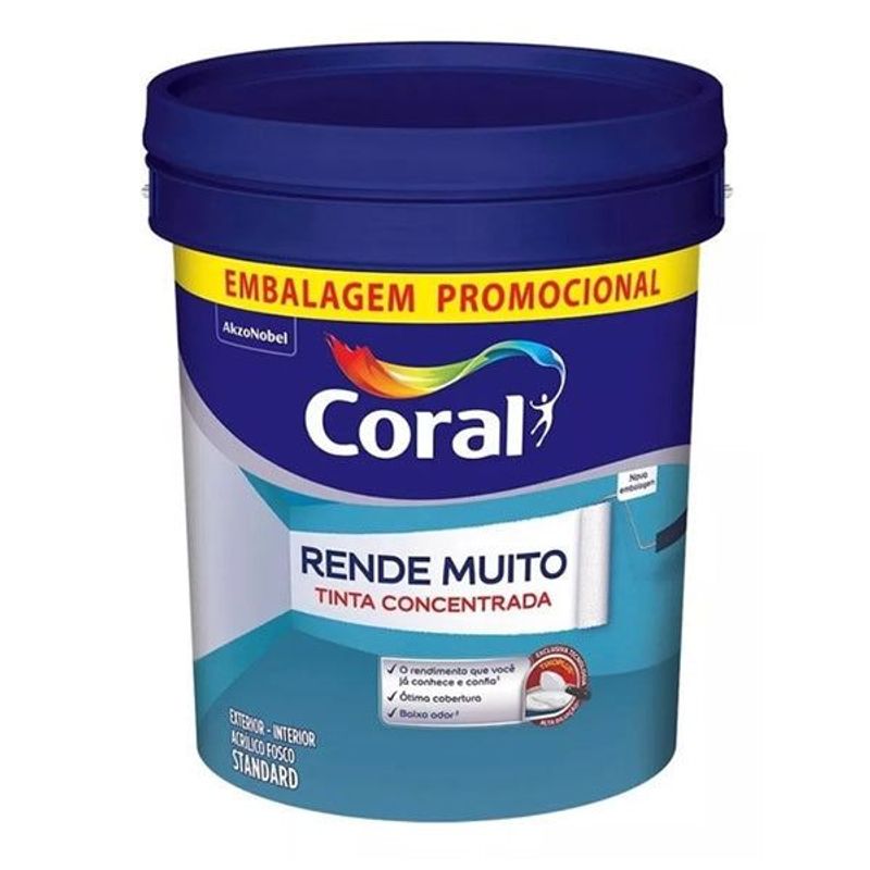 Tinta Acrílica Coral Rende Muito Standard, 20 Litros, Branca