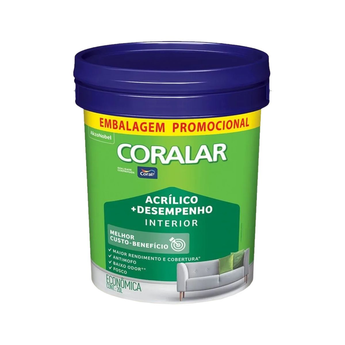 Tinta Acrílica Coral Coralar Fosca, 20 Litros, Branca