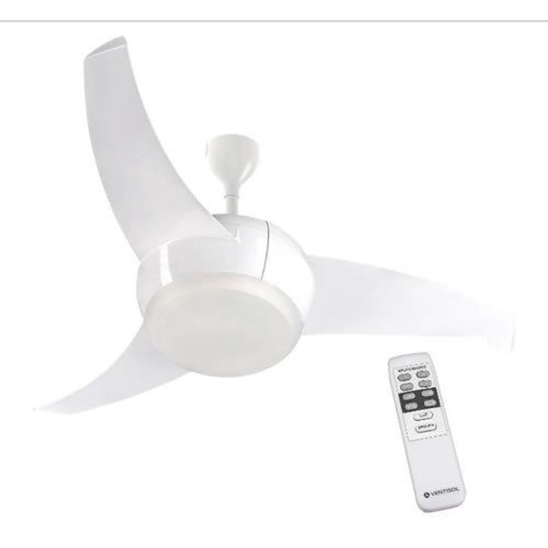 Ventilador de Teto Ventisol Vórtice, 3 Pás, com Controle, Bivolt, Branco