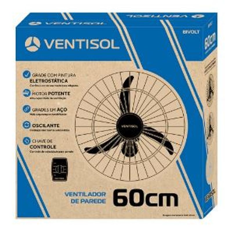 Ventilador de Parede Oscilante Premium Preto 60 cm Bivolt Ventisol