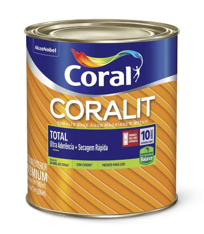 Tinta Esmalte Sintético Coralit Total Balance Acetinado, Branco, 900 ml