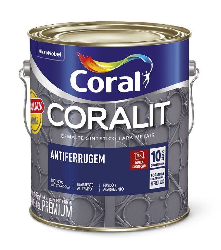 Tinta Esmalte Sintético Antiferrugem Coralit, Vermelho, 3,6L