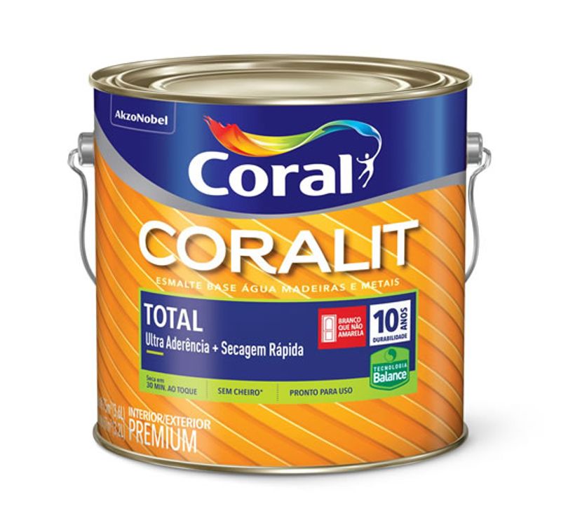 Tinta Esmalte Sintético Coralit Total Balance Brilhante, Branco, 3,6 L