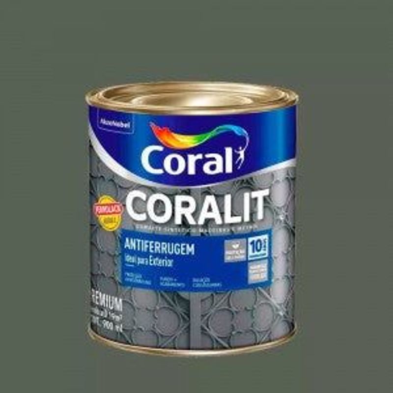 Tinta Esmalte Sintético Antiferrugem Coralit 900ml, Cor Cinza