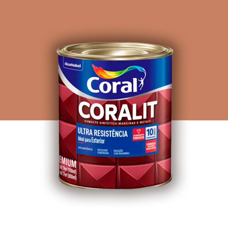 Tinta Esmalte Sintético Coralit Ultra Resistência Alto Brilho 900ml - Marrom Conhaque