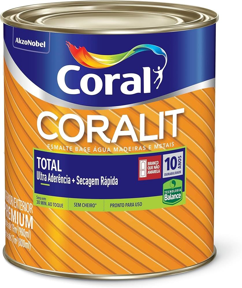 Tinta Esmalte Coralit Total Balance - Coral - 900ml Preto Brilhante - Alta Aderência