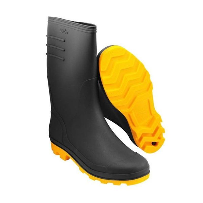 Bota de Segurança PVC Cano Médio Impermeável Antiderrapante Preta/Amarela N41