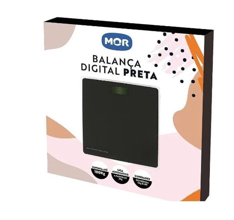 Balança Digital Mor Preta 180kg Vidro Temperado