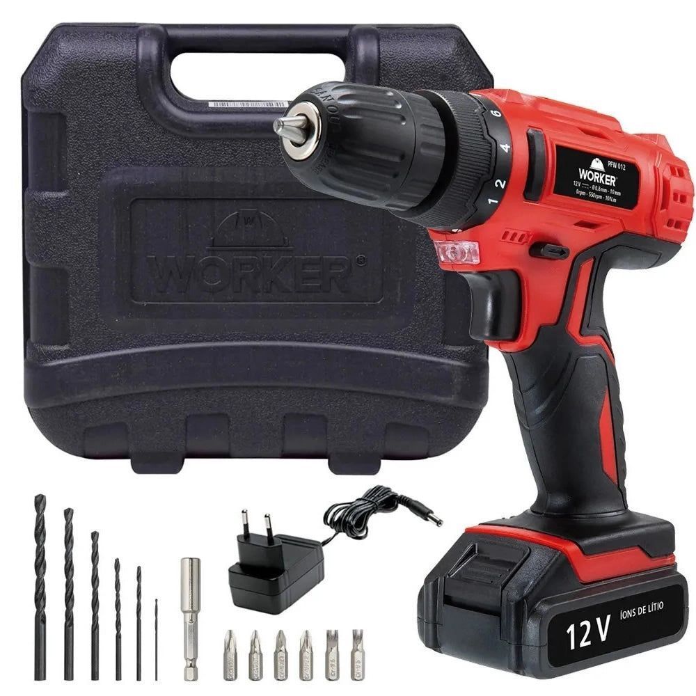 WORKER Parafusadeira e Furadeira a Bateria 12V Bivolt