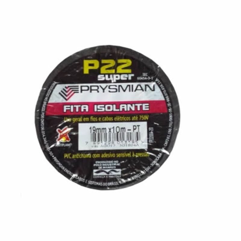 Fita Isolante Elétrica PVC P22 19mm x 20m Preta