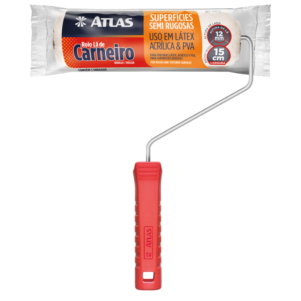 Rolo De Lã De Carneiro Atlas 15cm Para Superfícies Semi Rugosas