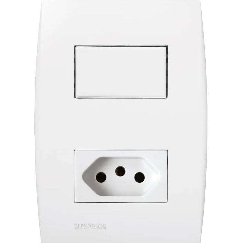 Conjunto Interruptor Simples E Tomada 20a Soprano Ilus Branco 4x2