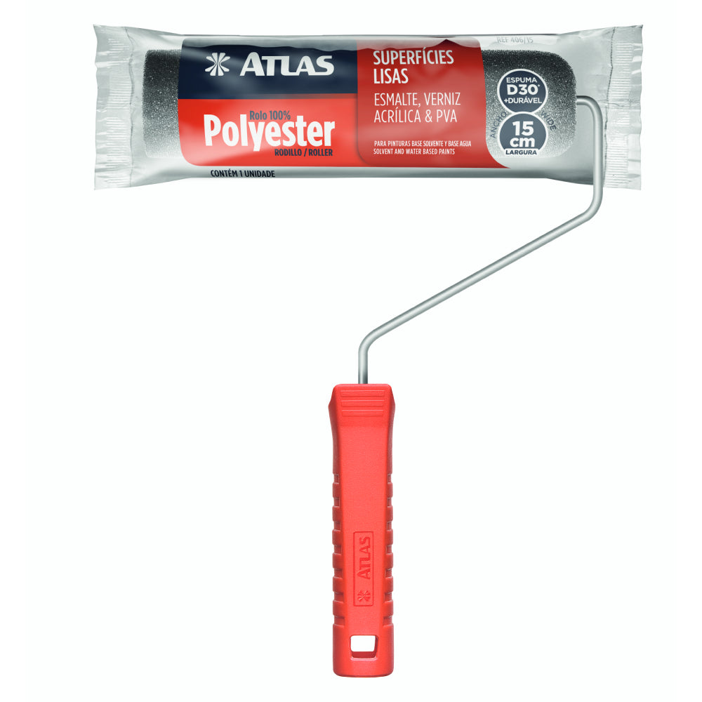 Rolo De Pintura Poliéster Atlas 15cm Para Superfícies Lisas