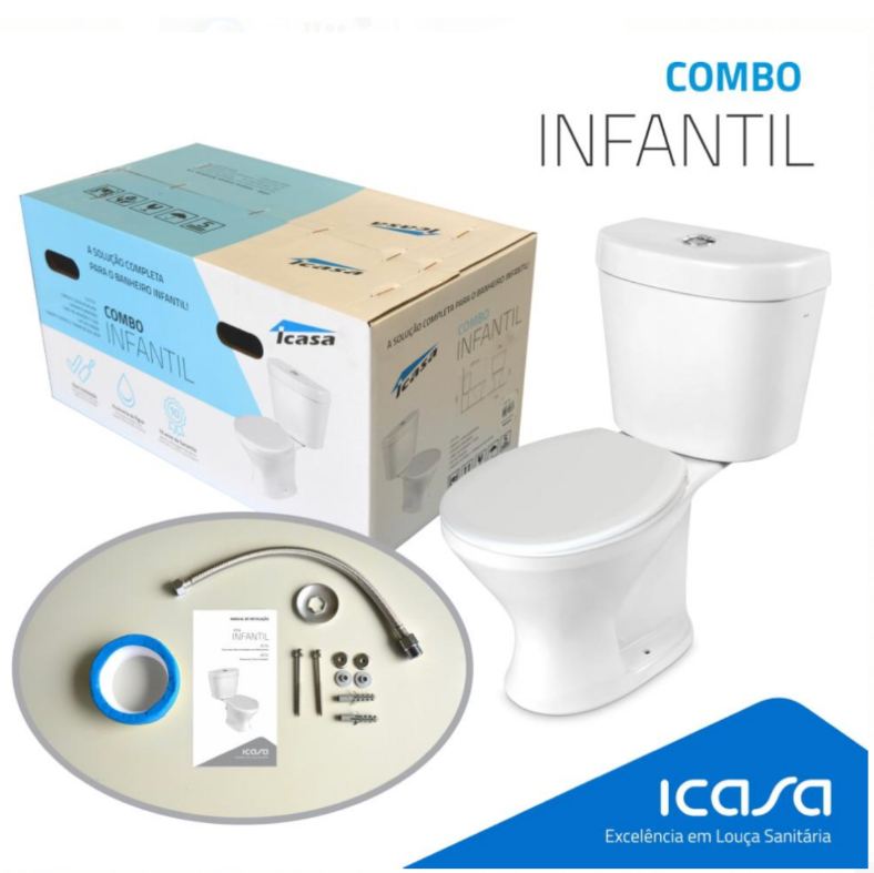 kIT BACIA COM CAIXA ACOPLADA E ITENS DE INSTALAÇÃO ICASA INFANTIL - BRANCA