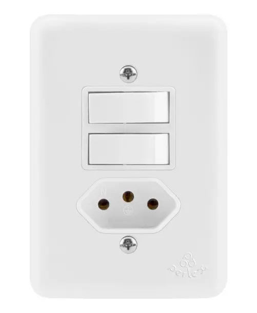 Interruptor 2 Simples Tomada 2PT 20A Branco Conjunto P Lux