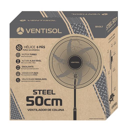 VENTILADOR VENTISOL OSC COLUNA 50CM STEEL BIVOLT