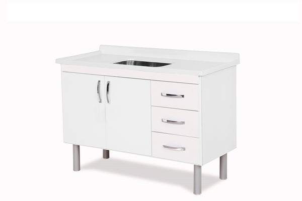 Balcão Para Pia Tóquio 116cm 2 Portas 3 Gavetas Branco A.J.Rorato