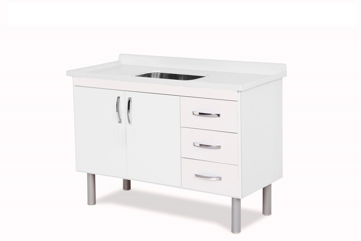 Balcão Para Pia Tóquio 116cm 2 Portas 3 Gavetas Branco A.J.Rorato