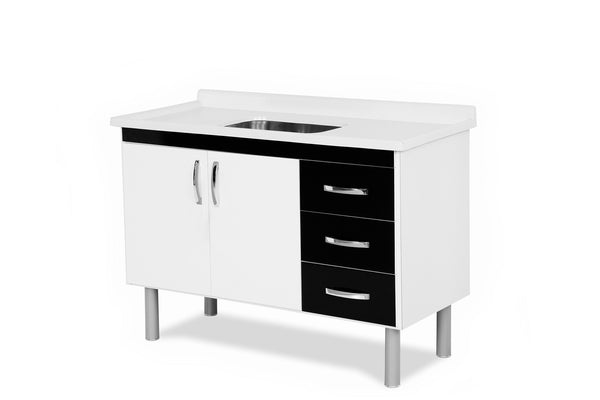 Balcão de Cozinha Tóquio 116cm 2 Portas 3 Gavetas A.J. Rorato Preto