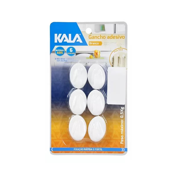 Gancho Adesivo Kala Branco 5kg 6 Peças