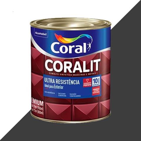 Tinta Esmalte Sintético Coralit Ultra Resistência Fosco 900ml Preto