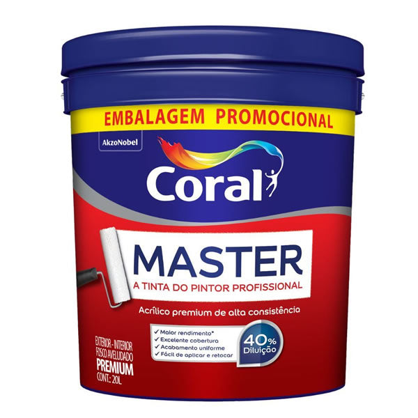 Tinta Acrílica Coral Master Fosca Branco 20L