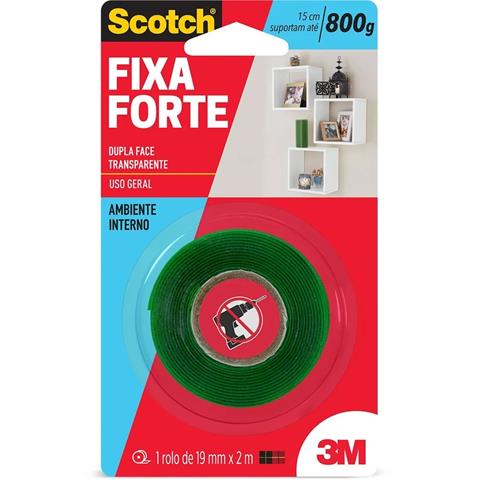 Fita Dupla Face 3M Scotch Fixa Forte Transparente 19mm x 2m