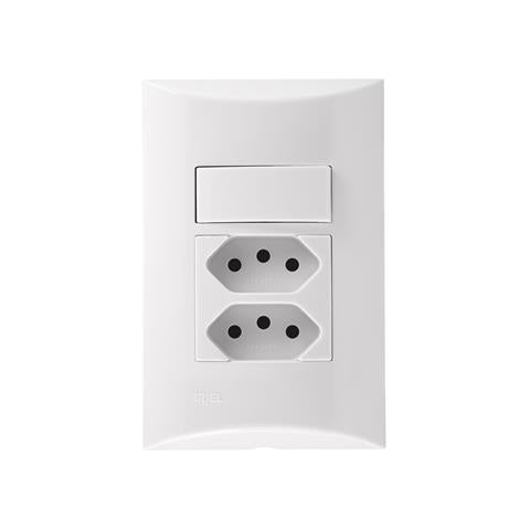 Conjunto Iriel Brava 1 Interruptor e 2 Tomadas 10A Branco 4x2