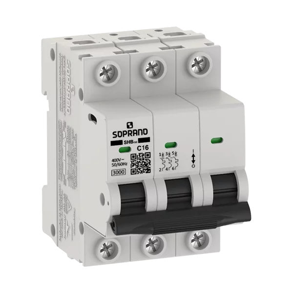Disjuntor Mini Tripolar Soprano SHB3 GIII 16A Curva C 400V