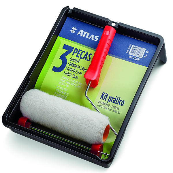 Kit Pintura Atlas 3 Peças Com Bandeja E Rolo 23cm