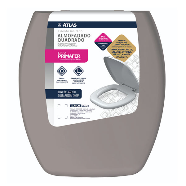 Assento Sanitário Almofadado Quadrado Cinza Atlas