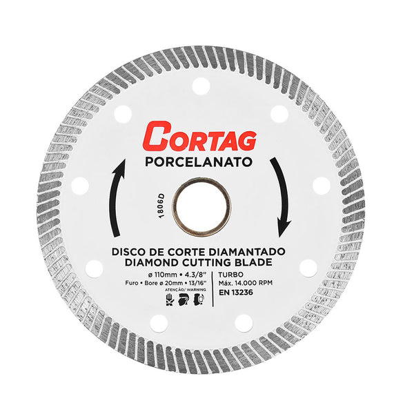 Disco de Corte Diamantado Turbo Cortag para Porcelanato 110mm x 20mm