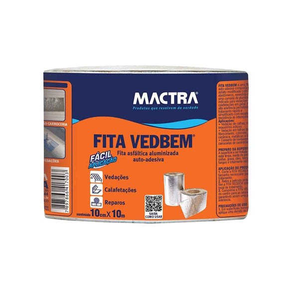 Fita Asfáltica Multiuso Mactra M1 Aluminizada 10cm x 10m
