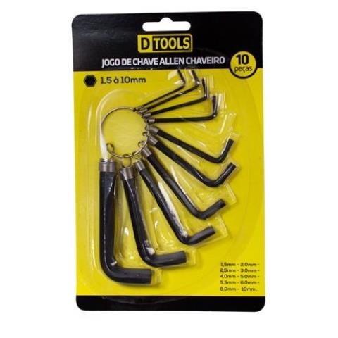 Jogo De Chaves Allen Hexagonal Dtools 1.5 A 10mm Com 10 Peças