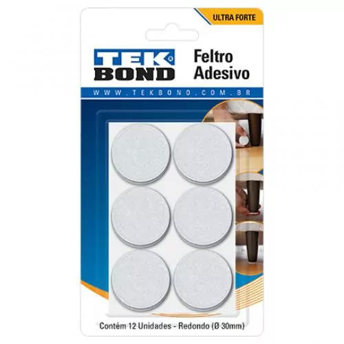 Feltro Redondo Adesivo Tekbond 30mm Branco Com 12 Unidades