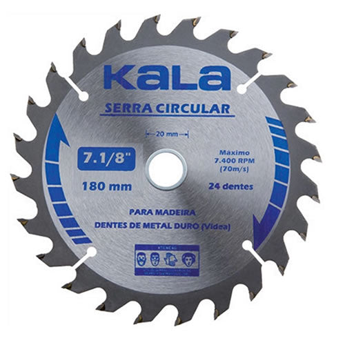 Disco De Serra Circular Kala 180mm 24 Dentes Furo 20mm Para Madeira
