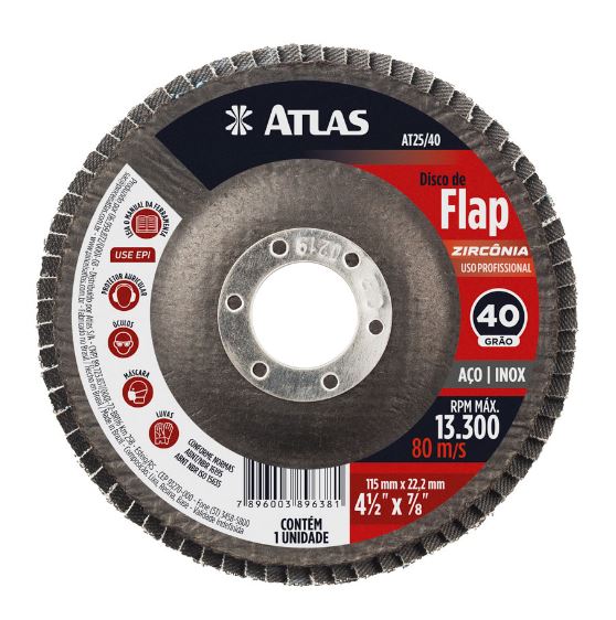 Disco Flap De Zircônia 115mm Grão 40 Pincéis Atlas