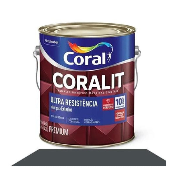 Tinta Esmalte Coralit Ultra Resistente Auto Brilho 3,6L Cinza Medio Coral