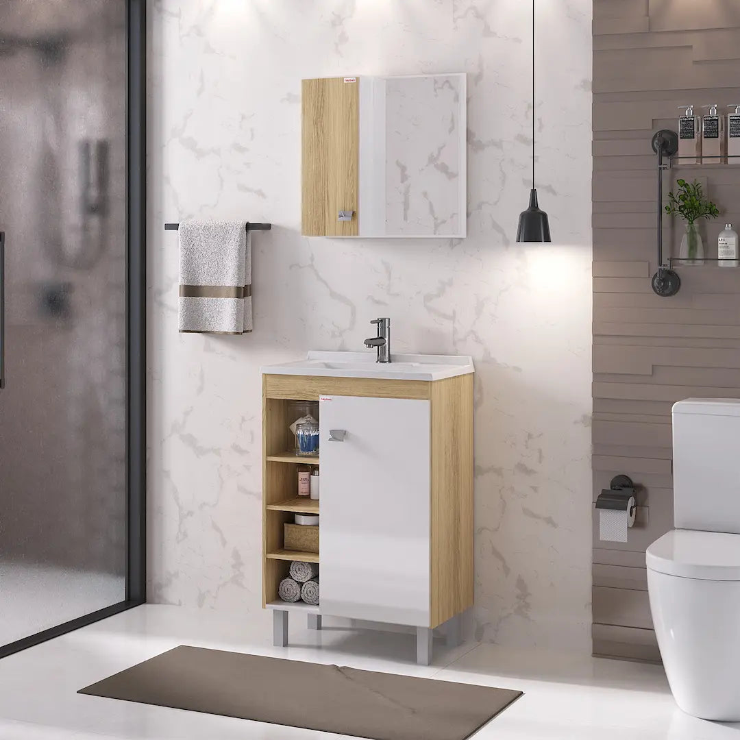 Gabinete para Banheiro Sophia com Pés - 60 - Carvalho Kit