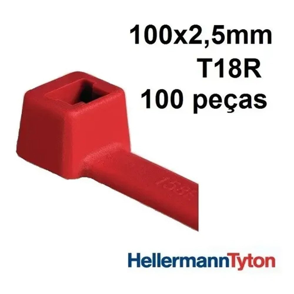 Abraçadeira plástica vermelha t18r 100x25mm 100 peças